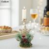 Christmas Candle Holder with Artificial Snowy Pine Needles Iron Candlestick Holiday Table Centerpiece Christmas Home Decorations