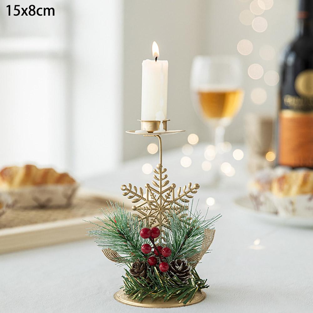 Christmas Candle Holder with Artificial Snowy Pine Needles Iron Candlestick Holiday Table Centerpiece Christmas Home Decorations