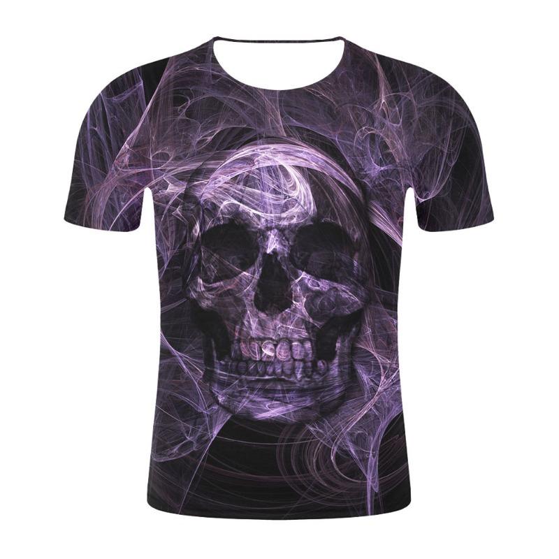 Totenkopf Digitaldruck Sommer Locker Lässig 3D Rundhals Kurzarm T-Shirts Herren