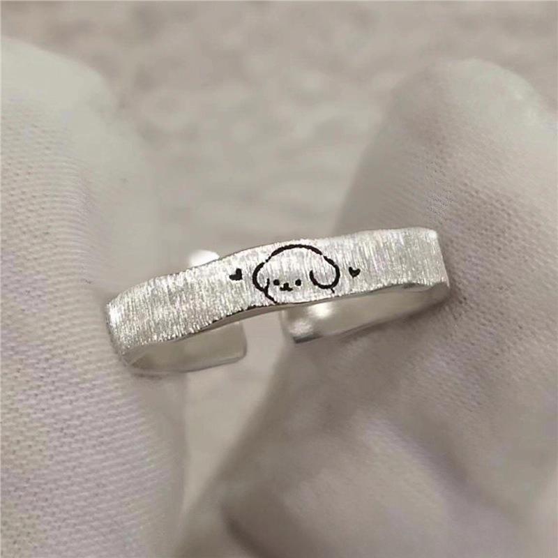 Brushed Puppy Cat Silver Plated Couple Ring Men's and Women's Love Confession Ring Couple Ring Gift