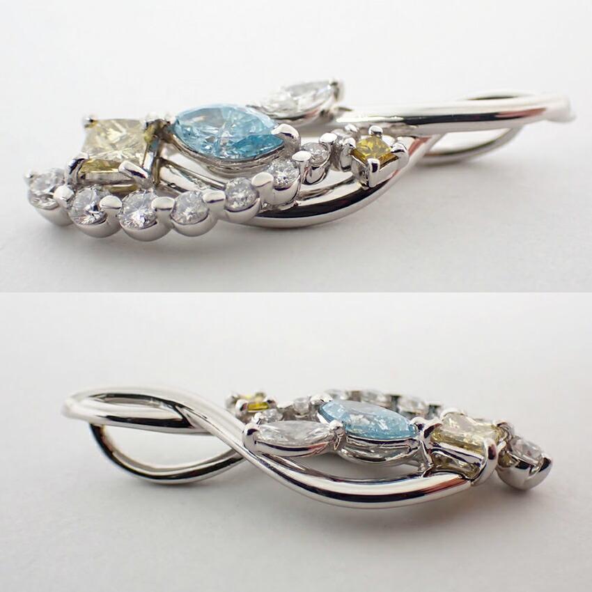 [Used] Pt900 Blue, Brown, and Diamond Pendant Top / j54-5