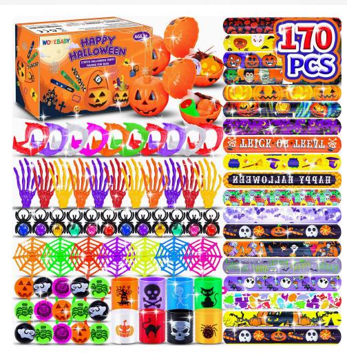 170PCS Halloween Party Favors Assortment for Kids or Treat Goodie Bag Fillers Bracelets Rings Webs Bulk Toys Set for School Prizes Birthday Supplies