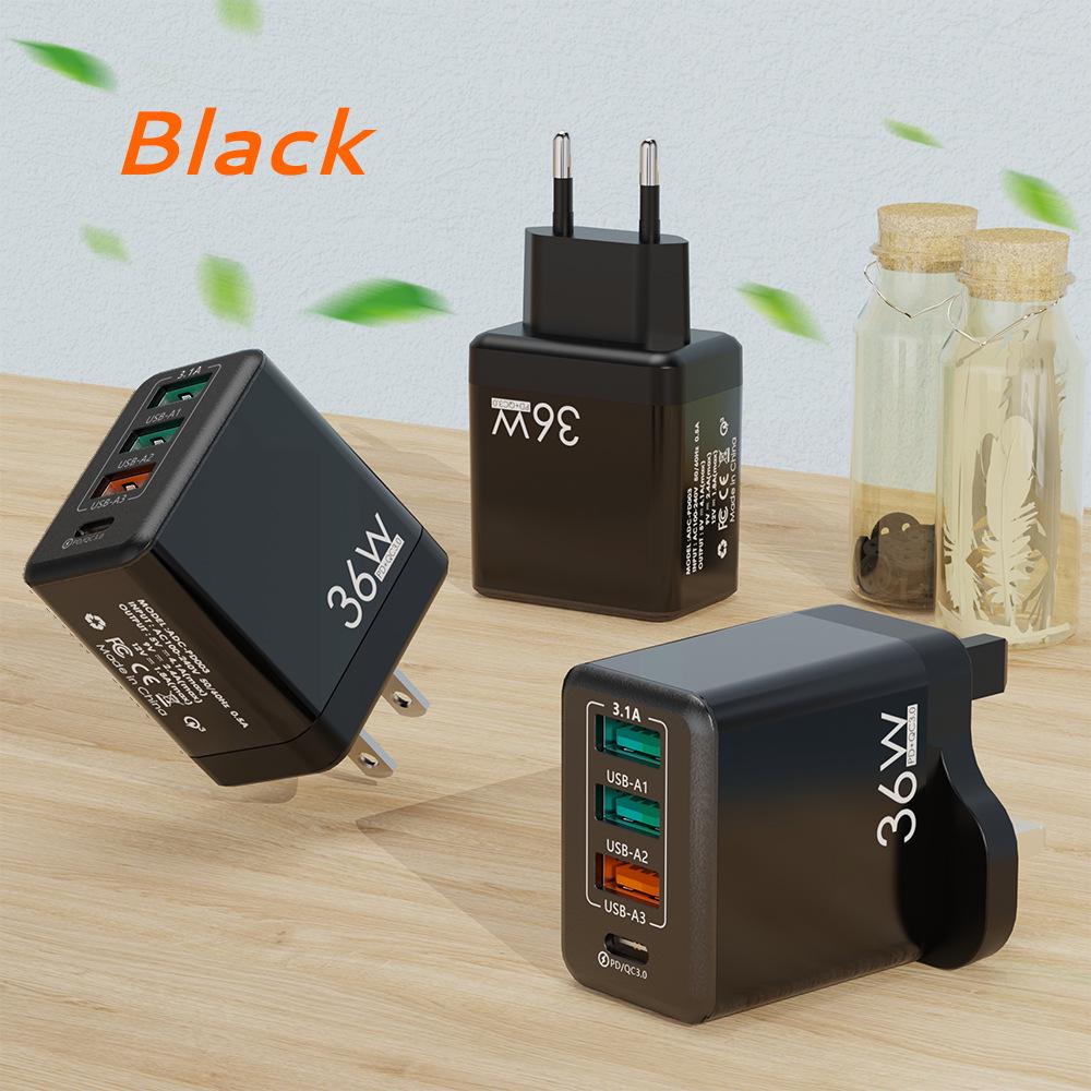 36W Multi-Port Charger with 3A+1C Ports, UK Standard, High-Power 3.1A Flash Charging