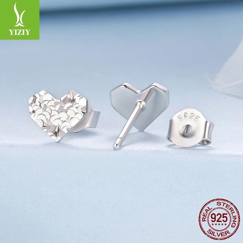 S925 Sterling Silver Shining Love Stud Earrings Women'S Simple Classic Sequin Design Small Stud Earrings