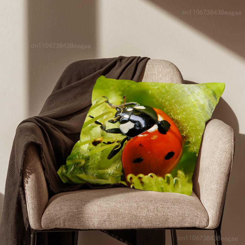 

Seven-Spotted Ladybug Pillow Case Living Room Sofa Cushion Cover Suitable For Home Bedroom Decoration And Protector 30cmx30cm