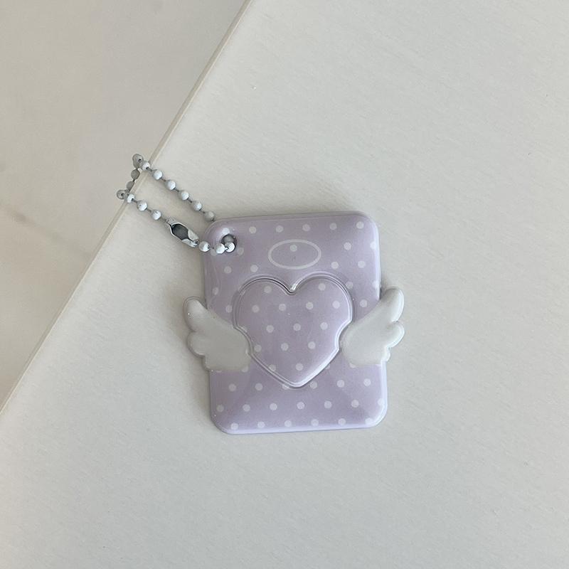 Polka Dot Angel Wing Card Holder 1 Inch Id Photo Card Case For Bag Charm Cute Couple Backpack Purse Keychain Pendant Decoration