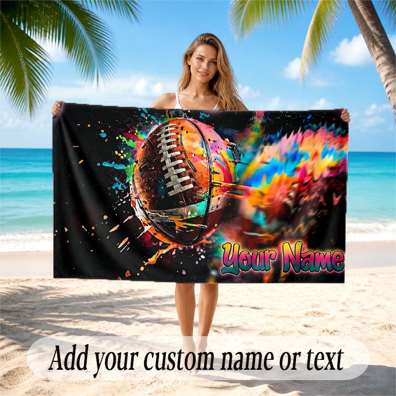 American Football Theme Beach Towel Personalized Custom Name & Text Soft Quick Dry Beach Towel for Swimming Travel
