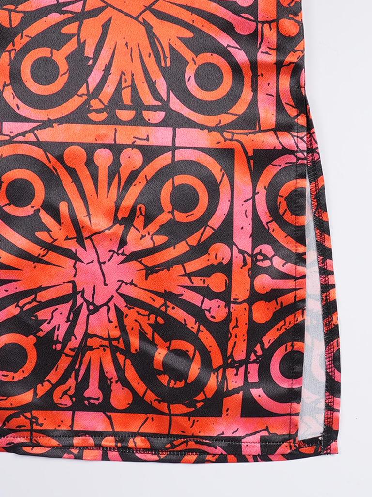 Neues afrikanisches Übergrößen-Damenkleid mit lockerem V-Ausschnitt und Print