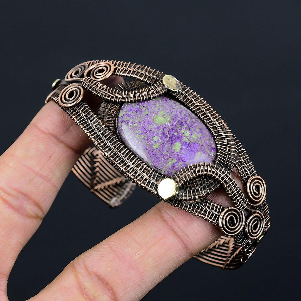 Purpurite Gemstone Jewelry Pure Copper Wire Wrapped Handmade Cuff/Bangle