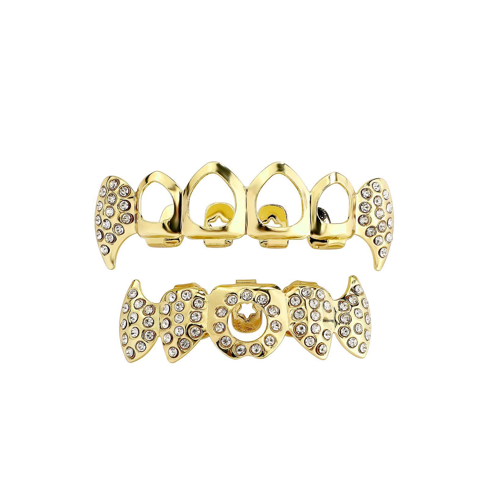 

Европейско-американские Hip-Hop Grillz с инкрустацией цирконами и полым дизайном зуба зомби золотой
