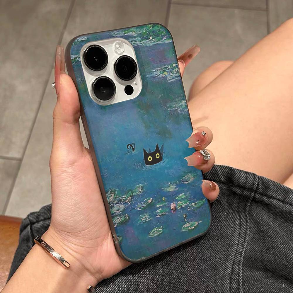 Funny Cats Van Gogh For IPhone 16 15 14 13 12 11 17 Pro Max Plus Wave Corrugated Phone Case Anti Drop Cover