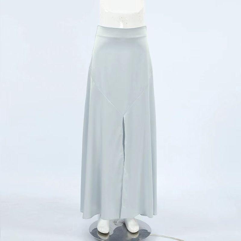 

Мода Мода Атлас Атлас Темперамент Разрез Юбка С высокой талией Атласная юбка с разрезом Gray L