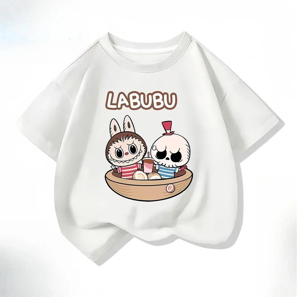 Sommer Søt Labubu Tegneserie Print Barn T-skjorte Kawaii Topp Barn Tee Gutter Jenter T-skjorte Morsomme Klær