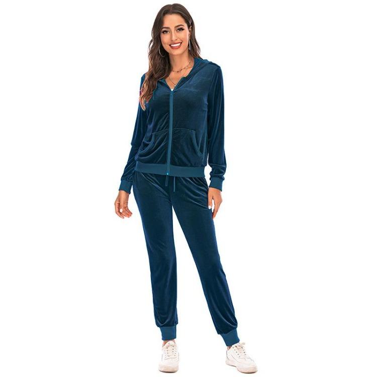 Velvet Velour Tracksuit Set Women Soft Stretch Lounge Zip Up Hoody and Jogger Pants Relaxed Sports Outfit