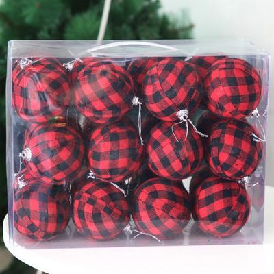 24pcs Christmas Plaid Ball Decors Comfortable  Christmas Hanging Ornamen