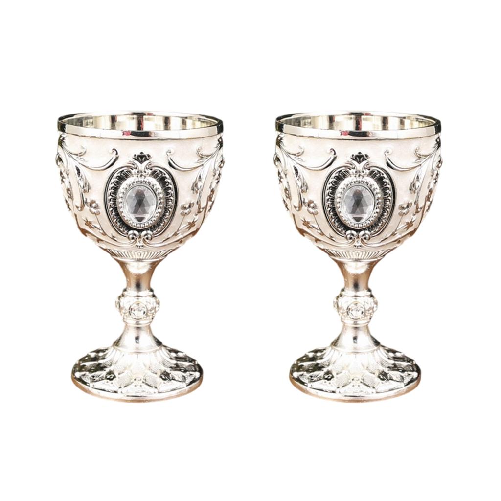 2Pcs Vintage Medieval Goblet Drinking Glass Metal Wine Glass Decoration Drinkware Metal Wine Glass Decoration Drink Cup