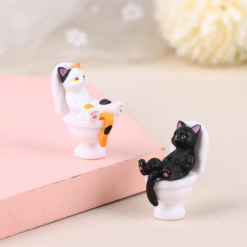 1 Stück Toiletten-Serie Miniatur Katzenfigur Niedliche Langlebige Katzenstatue Schön Aussehend Für Büro Mini Puppenhaus Dekoration