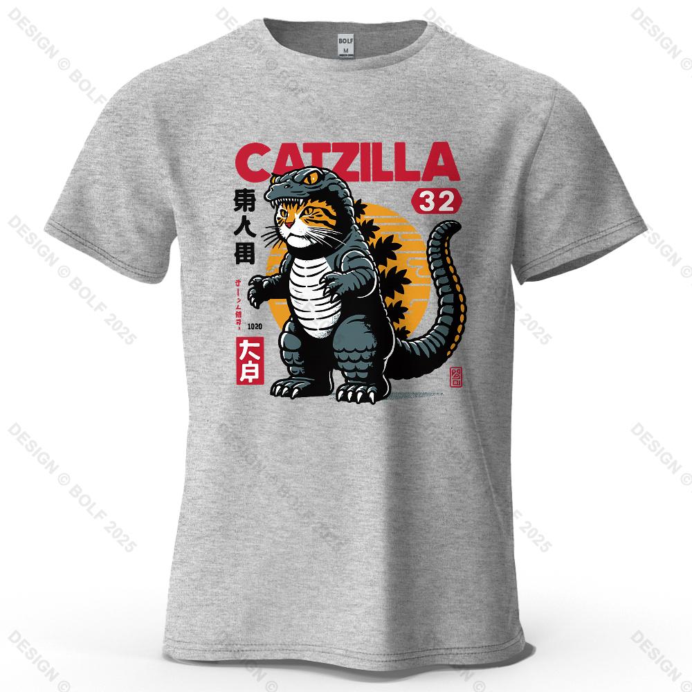 Catzilla Creative Printed Unisexs Tshirt 100 Cotton Oversized Playful Graphic Tees For Unisex Tops Tees Streetwear