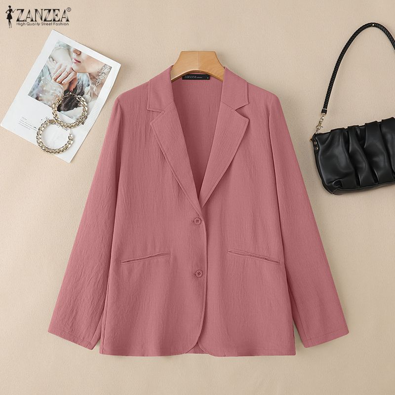 ZANZEA Women Turn Down Collar Casual Long Sleeve Thin Cardigan Blazer