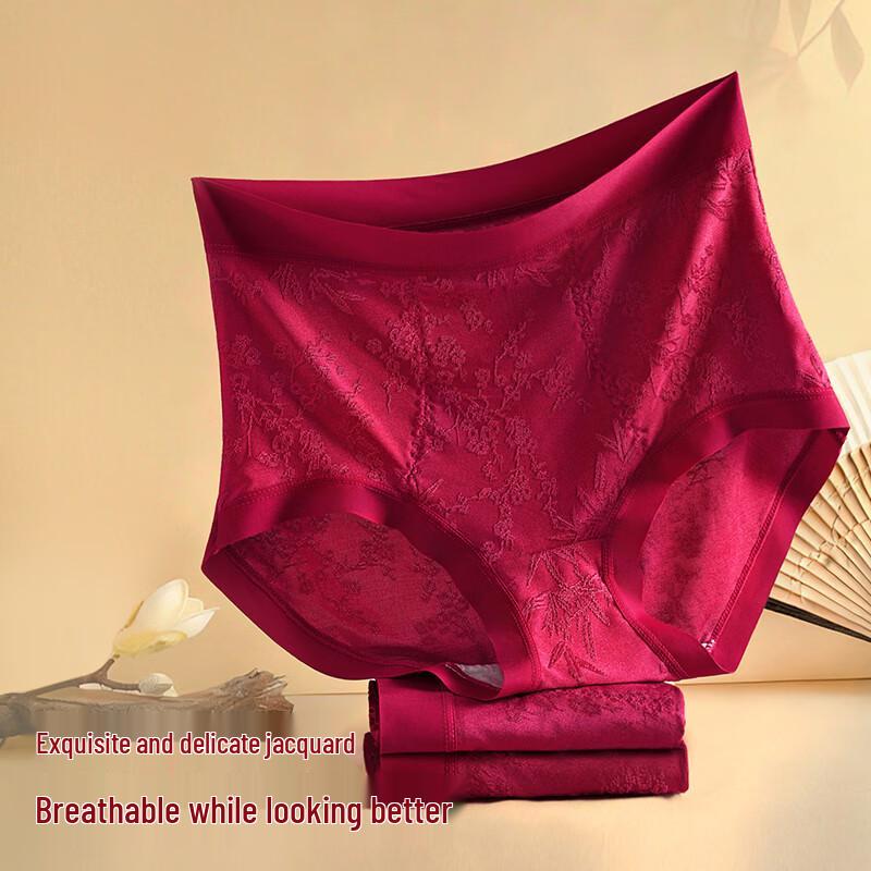 Tingmei Women's Red Embossed High-Waist Tummy Control Briefs