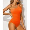 New Solid Color Splicing Tight Body Halter Pleated Shoulder Sexy One-piece Swimsuit Women