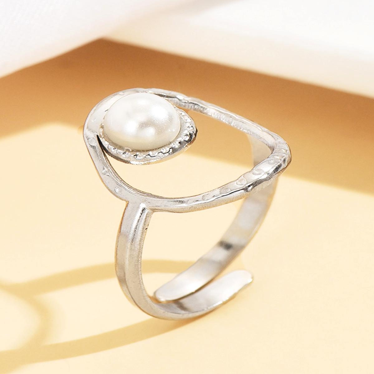 Chic Hollow Geometric Open Ring with Inlaid Faux Pearls - Elegant Versatile Style for Women