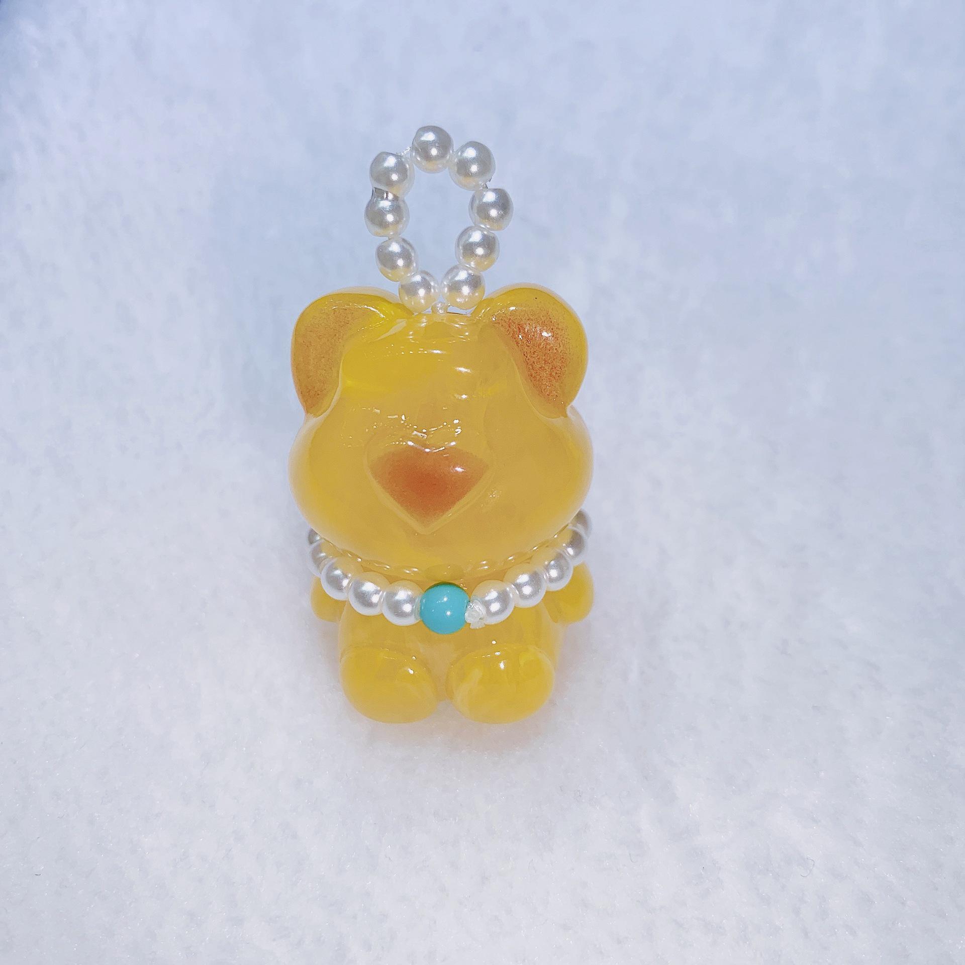 Second Gen Beeswax Little Bear Pendant in Chicken Fat Yellow, Blood Amber & Pearl Flower for DIY Necklaces