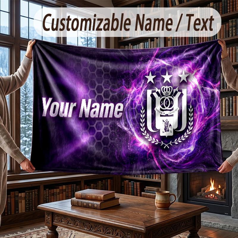 Custom Name Flannel Throw Blanket Anderlecht FC Logo Pattern Warm Home Decoration