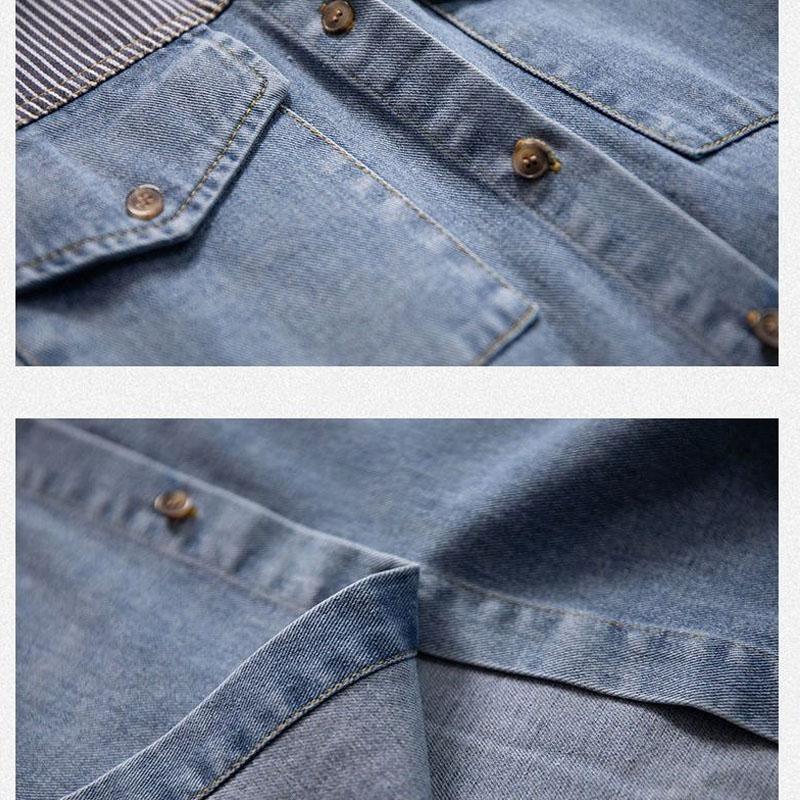 Denim Spliced Polo-Neck Casual Blouse Women Korean Commute Striped Single-breasted Loose Shirt Long Sleeve Female Clothing