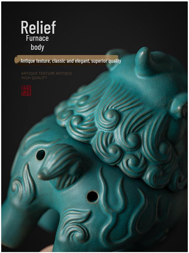 Ceramic Suanni Beast Coil Incense Burner with Lid - Antique Style Ornament for Home
