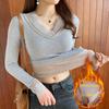 Women's Winter Velvet & Lace V-Neck Top with Thermal Bottoming Shirt
