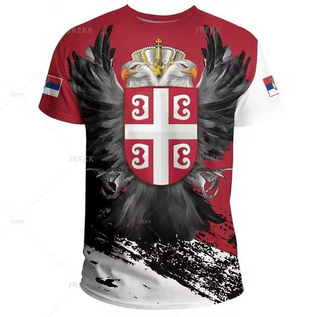3D Printed Loose Summer New Serbia Men's Casual T-shirt Serbia Logo National Emblem