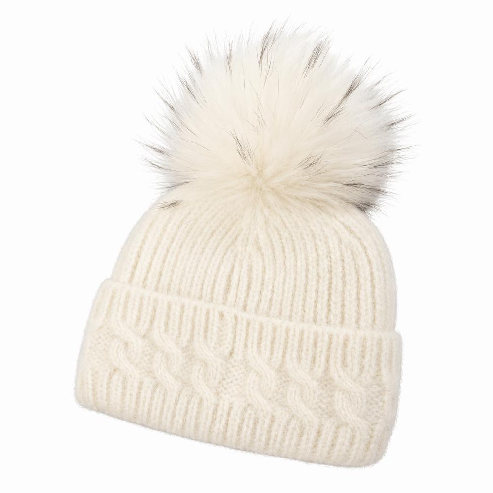 Windproof Knitted Pompom Beanie Twist Knit Thermal Winter Hat Rabbit Fur Beanies Hat For Women