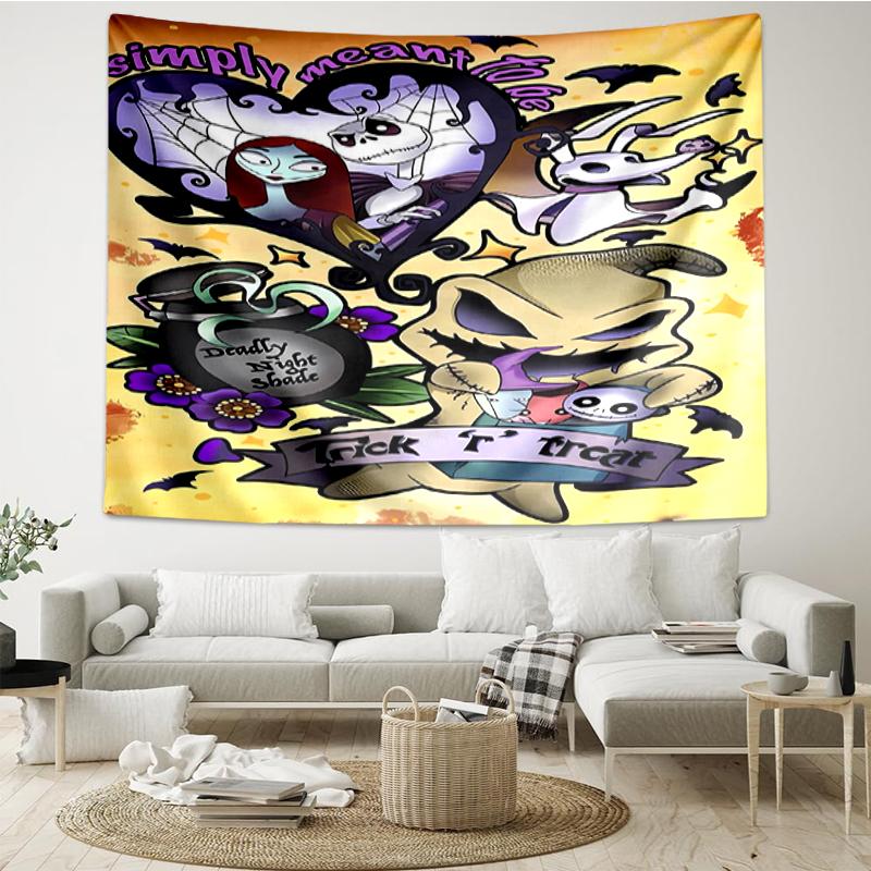 The-Nightmare-Before-Christmas Print Tapestry, Backdrop, Easy Setup, Ideal for Bedroom, Office & Living Room, with Aesthetic Wall Hanging Decor.