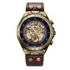 Retro Luxury Mens Mechanical Automatic Self-Wind Watch Skeleton Roman Numbers Analog Without Battery Leather Wristwatch Clock