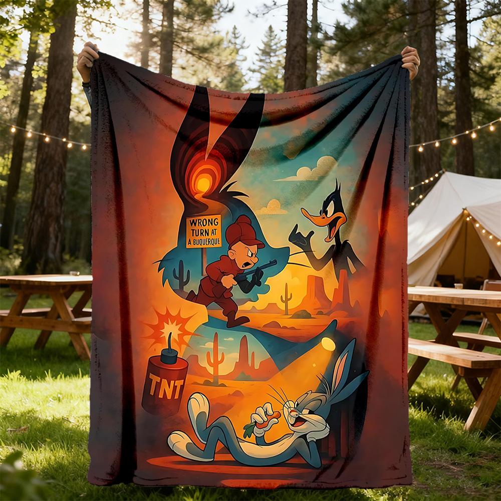 1PC Looney Tunes Cartoon Characters Outdoor Blanket Lightweight Flannel, Soft & Warm, All-Season, Outdoor, Camping, Living Room, Office, L1106108