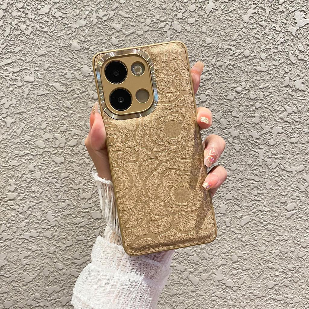 OPPOReno13pro Mobile Phone Case Camellia Flowers Suitable for FindX8U Metal Ring Leather Pattern Reno12 Protective Case