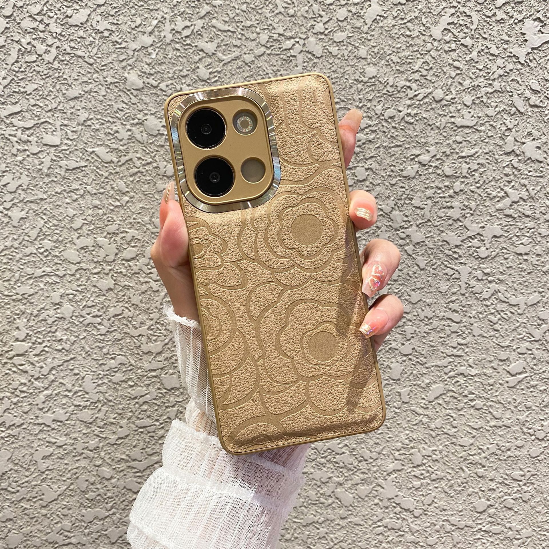 

Чехол для мобильного телефона OPPO Reno13pro Цветы камелии Подходит для FindX8U Металлическое кольцо Кожаный узор Защитный чехол Reno12 oppoA3 5G хаки