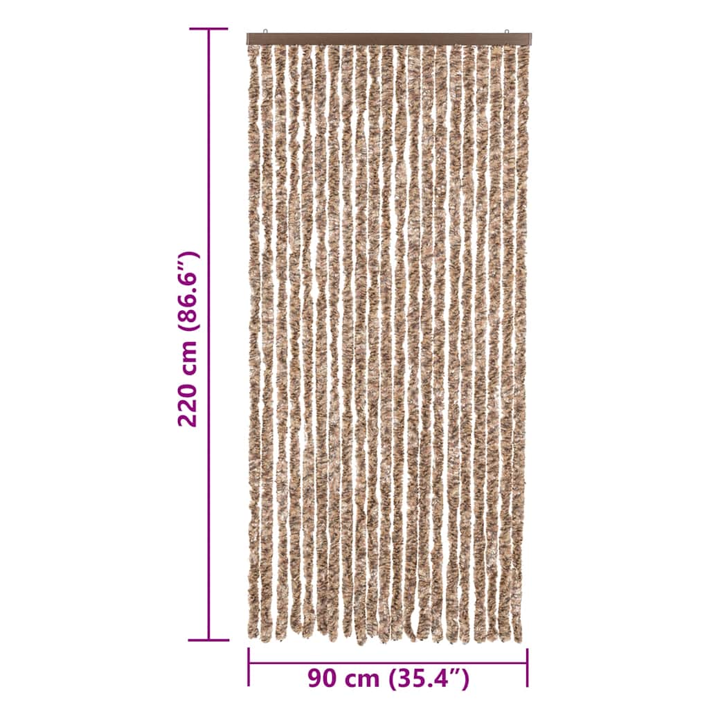 Fly Screen Curtain Beige and Dark Brown 90 x 220 cm Chenille