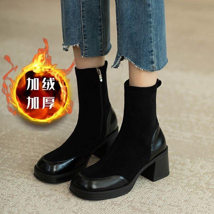 

Женские осенне-зимние новые ботильоны на высоком каблуке, популярные короткие ботинки 40