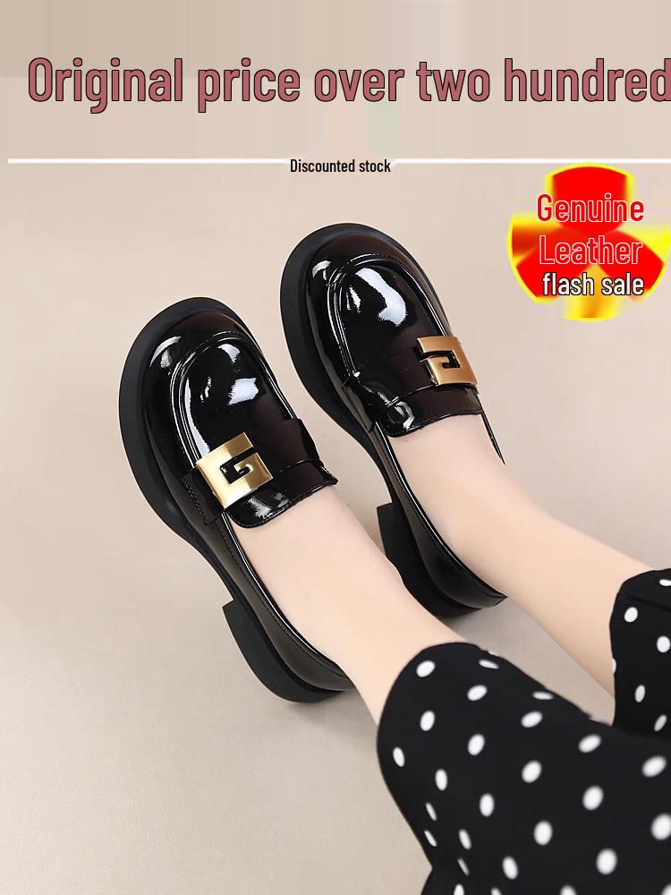 Woodpecker Damen Mokassins im britischen Stil aus Lackleder zum Hineinschlüpfen mit weicher Sohle und Blockabsatz für den Herbst