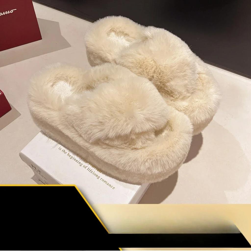 Fashion 2025 Autumn/Winter Candy Color Plush Slippers, Women's Plush Thick Sole Plus Size Cotton Slippers