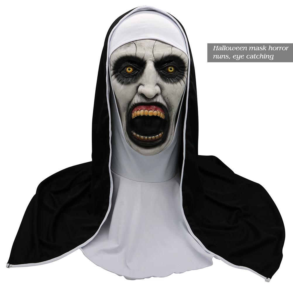 Halloween Nun Horror Mask Cosplay Scary Latex Masks With Headscarf Full Face Helmet Halloween Party Props