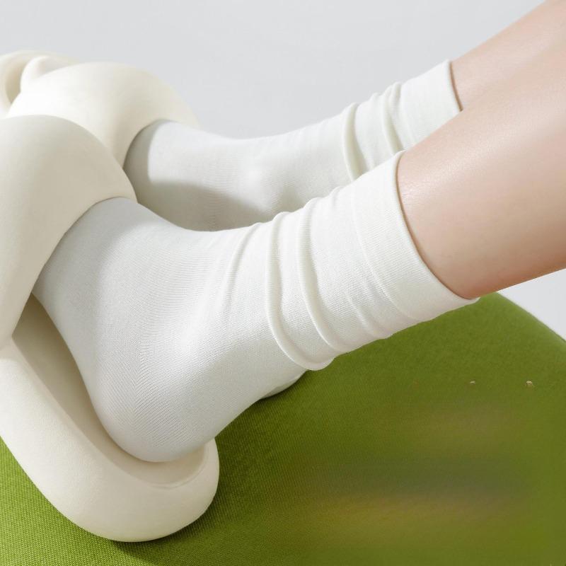 5/10 Pairs Women's Seamless Solid-Color Cotton Mid-Calf Socks