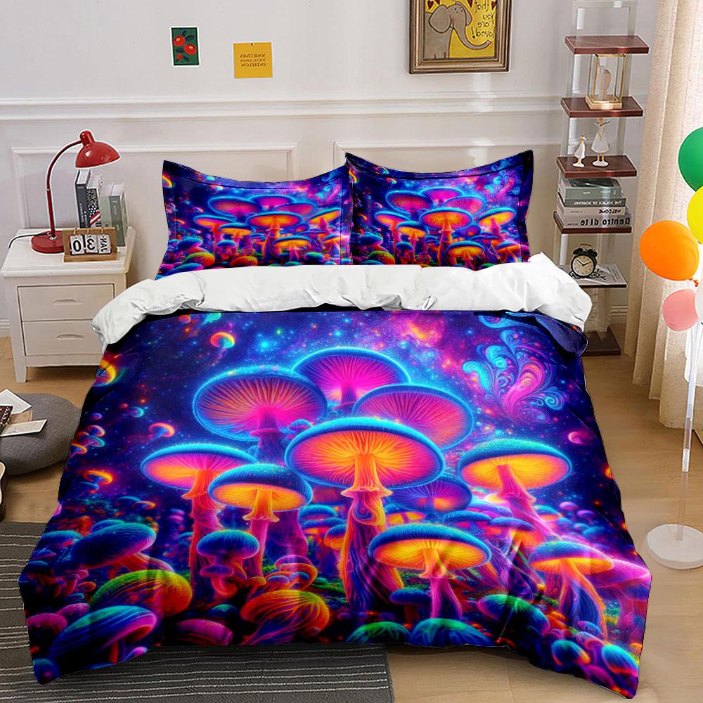 "Colorful Neon Mushroom Pattern" Bedding Duvet Cover Set Duvet Cover Pillowcases (1 * Duvet Cover 2 * Pillowcases, Without Duvet Insert)