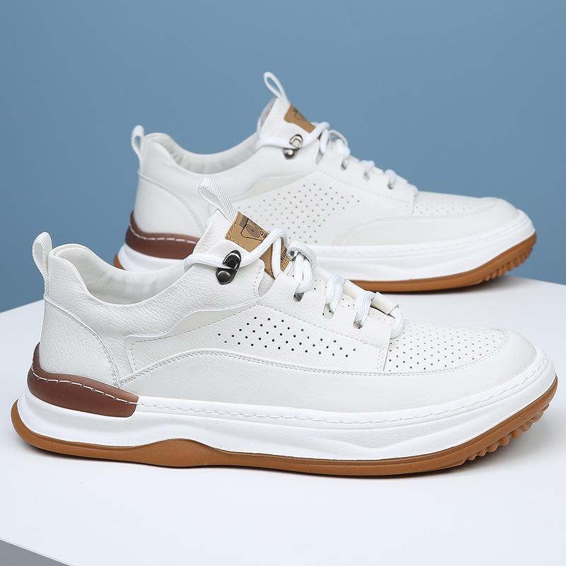 Men's shoes spring new leather breathable sports casual hole shoes trendy versatile men's hollow leather shoes men