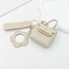 Mini PU Leather Keychain Bag with Flower Mirror Wrist Strap Trendy Bag Charm Perfect Christmas Gift for Female Friends