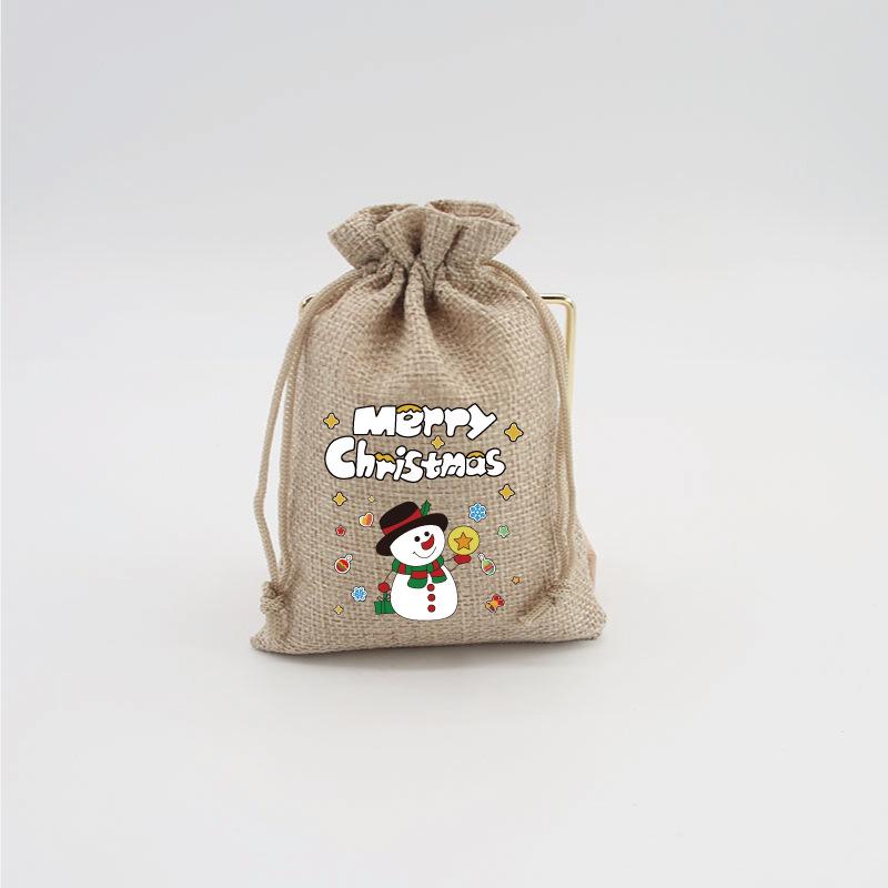 Jute-Style Christmas Gift Bag with Drawstring Closure - Small Candy & Apple Storage