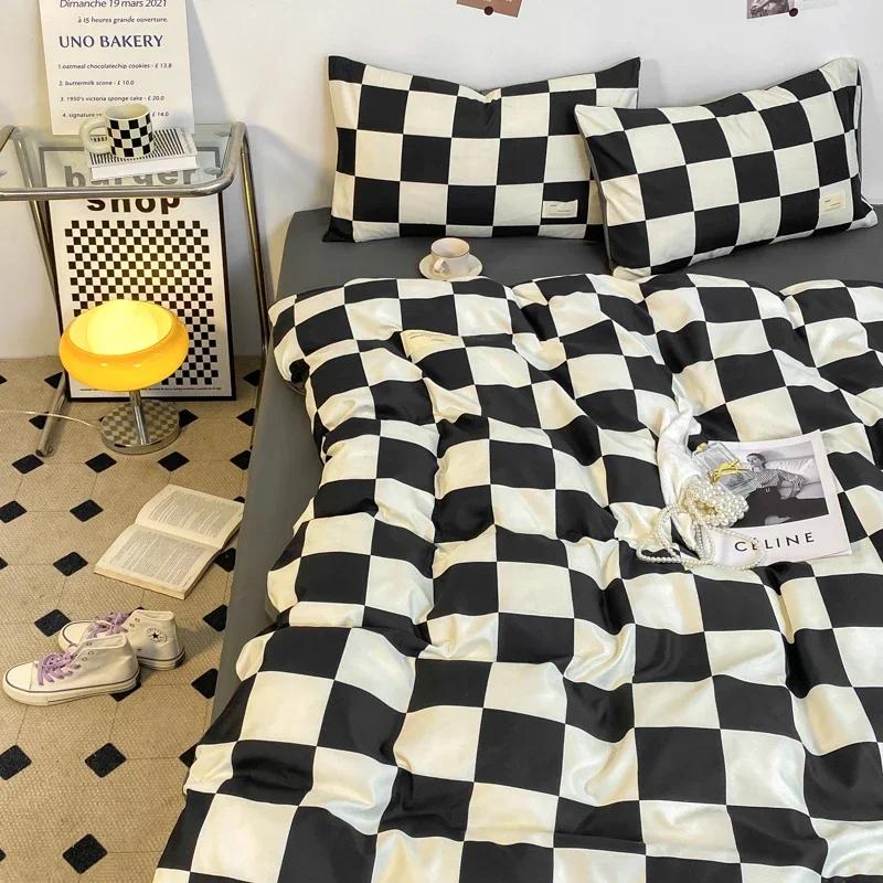 Black and White Plaid Duvet Cover Set Full Geometric Grid Bedding Set Soft Lattice Checkerd Comforter Cover with 2 Pillowcases