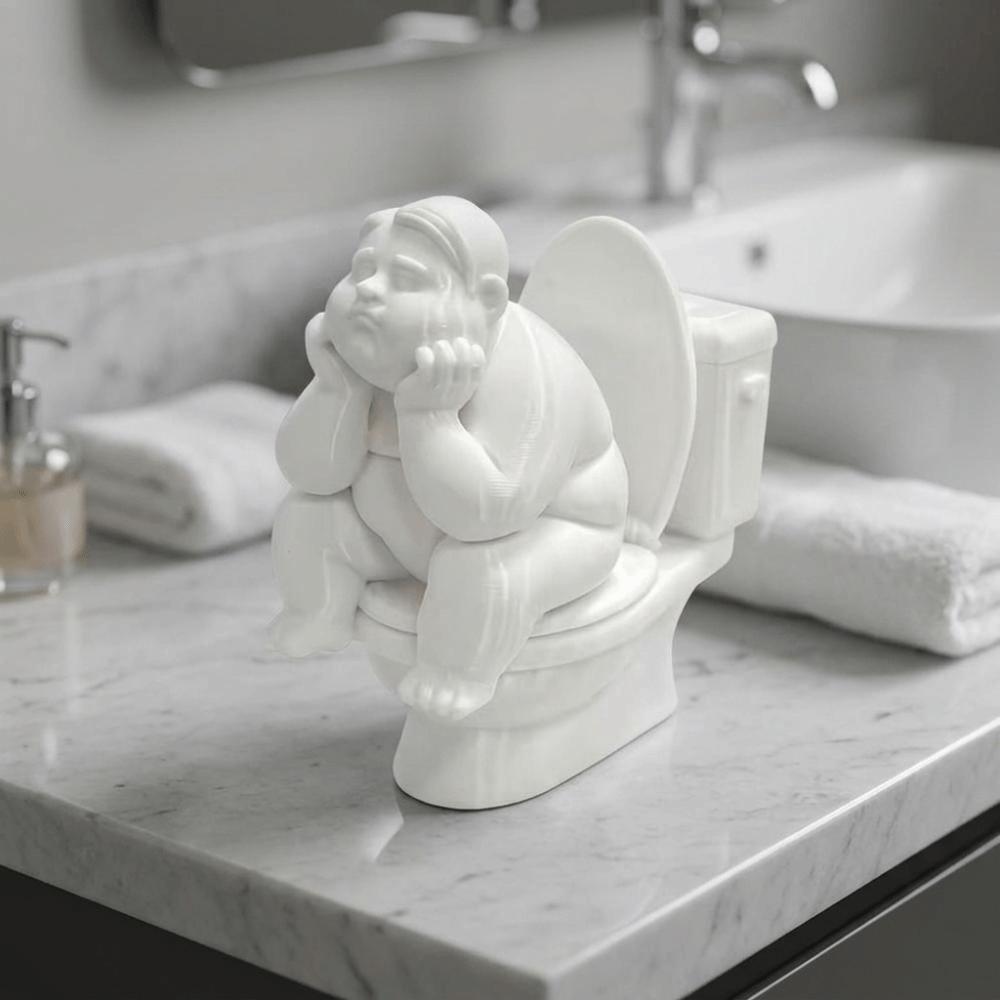 3D Printed Bathroom Thinker Statue Cute Desktop Small Ornament Bathroom Decor